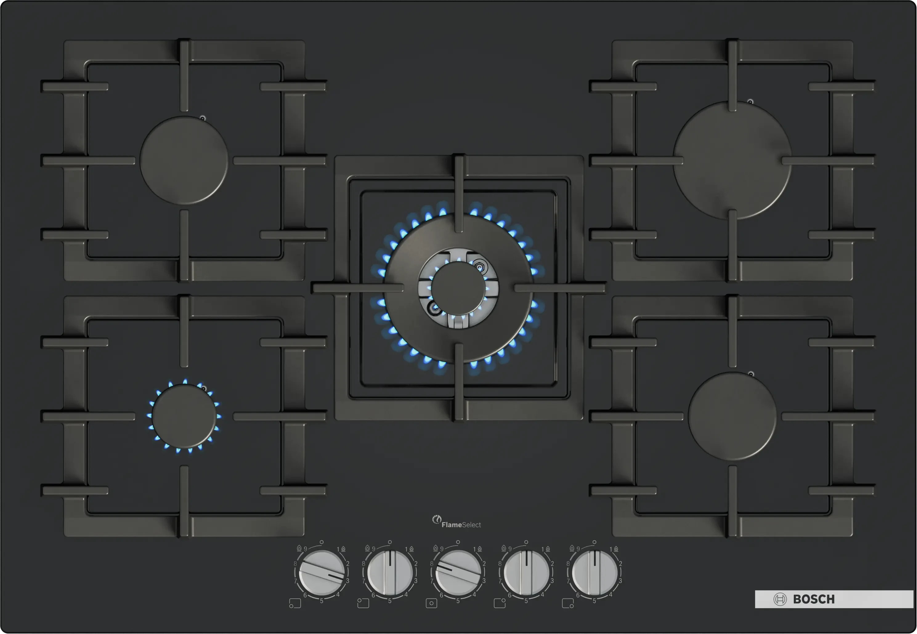 Series 6 Gas hob 75 cm زجاج صلب/قاسي, أسود PPQ7A6I45