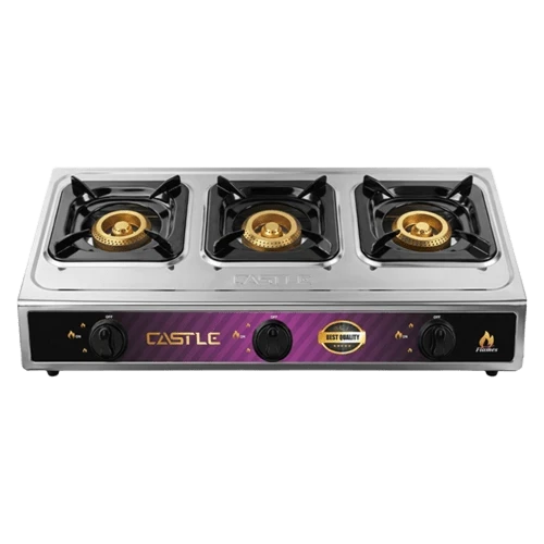 مسطح غاز، 3 شعلة، ستانلس ستيل، GS1030S - فضي